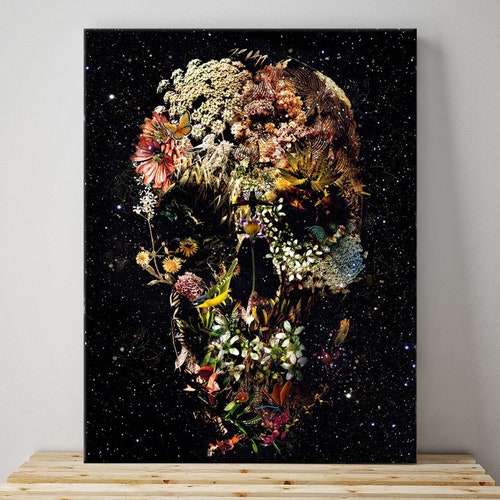 Garden Skull Canvas Print Floral Skull Wall Art Flower Skull Etsy