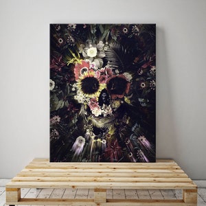 Garten Schädel Leinwand Druck, Blumen Schädel Leinwand Kunstdruck, Boho Schädel Leinwand Kunst Wohnkultur Geschenk, Gothic Floral Sugar Skull Leinwand Wandkunst