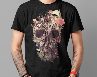 Bloom Skull Men's T-Shirt: Sugar Skull Art Print, Gothic Bella Canvas Shirt