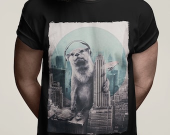 Camiseta con estampado artístico de DJ Otter, divertida camiseta de animales