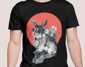 Steampunk Bunny Art T-Shirt: Time Traveler Animal Graphic Tee