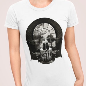 Skull Illusion Art T-Shirt: Floral Sugar Skull Print, Gothic Tee
