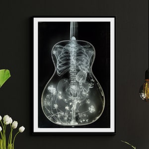 Poster con scheletro di chitarra, stampa artistica con teschio di zucchero, stampa murale floreale con teschio in bianco e nero, regalo floreale gotico