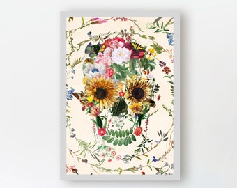Floral Skull Art Print: Boho Flower Skull Poster