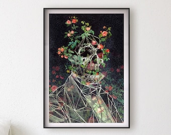 Floral Skull Art Print: Gothic Home Decor Poster