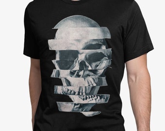 T-shirt homme Glitch Skull : impression d'art originale Sugar Skull