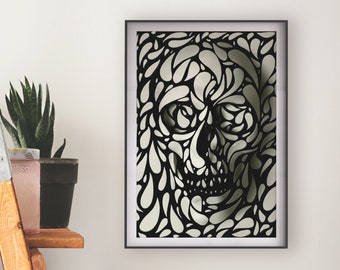 Paisley Skull Art Print: Abstract Black and White Home Decor