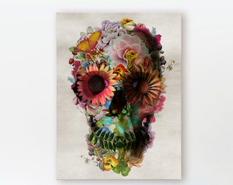 Floraler Schädel Druck auf Leinwand, Gothic Home Decor