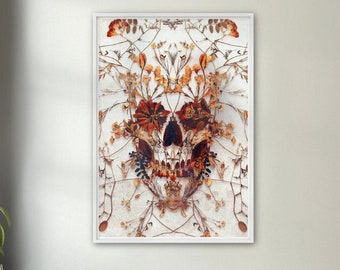 Delicate Skull Art Print, Sugar Skull Instant Download Printable Home Decor, Boho Skull Poster Wall Art Gift, Downloadable Gothic Skull Art