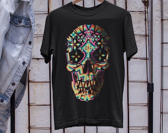 Camiseta de calavera de azúcar abstracta para hombre, camiseta con arte gráfico