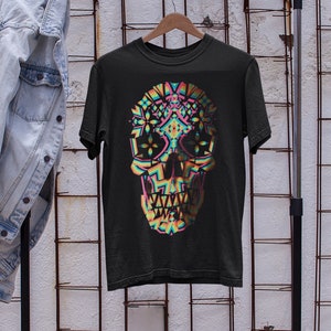 Abstract Skull Men's T-shirt, Printed Skull Art Tshirt, Original Sugar Skull Mens Shirt, Mens Graphic Tee, Bella Canvas Cool Skull Art Print image 1