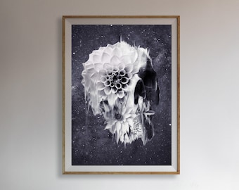 Floral Skull Art Print: Sugar Skull Home Decor by Ali Gulec