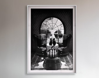 Room Skull Poster, Sugar Skull Art Print, Black And White Skull Wall Art, Skull Gift, Skull Illusion Home Decor, Illustration by Ali Gulec