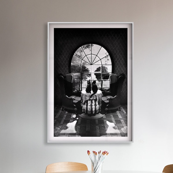 Affiche de crâne de chambre, impression d'art de crâne de sucre, art mural noir et blanc de crâne, cadeau de crâne, décor à la maison d'illusion de crâne, illustration par Ali Gulec