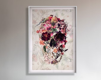 Floral Skull Art Print: Bohemian Sugar Skull Home Decor