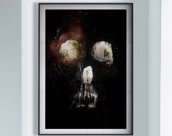 Skull Poster, Cave Skull Wall Art Gift, Sugar Skull Home Decor, Skull Art Print, Nature Skull Art, Skull Illustration By Ali Gulec