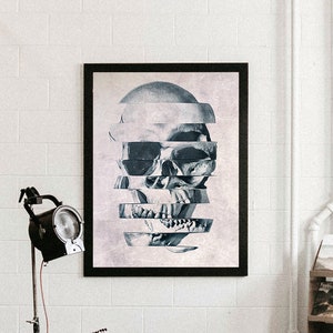 Stampa artistica con teschio glitch, poster con teschio in bianco e nero, decorazione da parete con teschio di zucchero, regalo per la casa con teschio astratto, arredamento per la casa con teschio, teschio di Ali Gulec