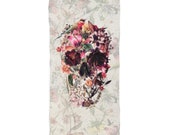 Skull Beach Towel, Boho Sugar Skull Print Soft Beach Towel, Gothic Flower Skull Gift, Floral Skull Art Beach Towel