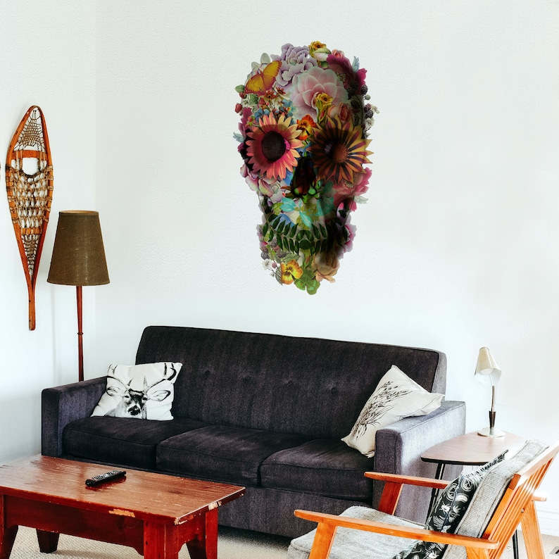 Skull Wall Decal Floral Skull Wall Sticker Sugar Skull Art Etsy