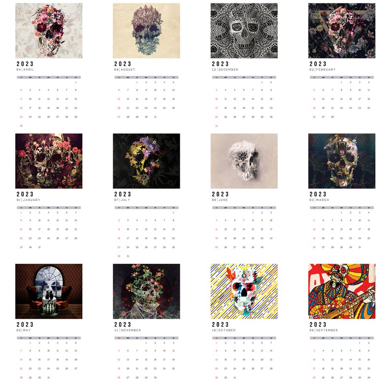 2023 Skull Wall Calendar Sugar Skull Calendar Wall Art - Etsy