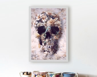 Floral Skull Art Print: Archival Ink Flower Skull Poster