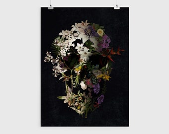 Spring Skull Art Print, Sugar Skull Instant Download Printable Home Decor, Digital Skull Poster Wall Art Gift, Downloadable Gothic Skull Art