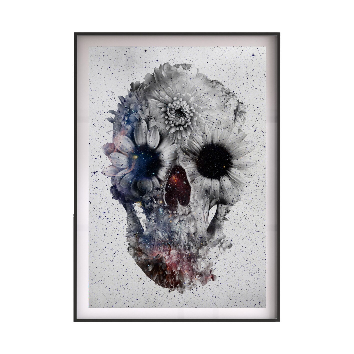 Flower Skull Art Print Black and White Floral Skull Instant Etsy