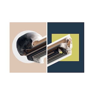 Set van 2 abstracte schedelposter, moderne kunst woondecoratie cadeau, posterset van 2 glitche schedelkunstwerken