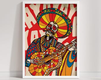 Mariachi Skeleton Art Print – Colorful Day of the Dead Decor