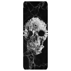 Skull Print Yoga Mat, Gothic Skull Print Yoga Gift For Her, Boho Art Yoga Accessories, Marble Print Yoga Mat, Black And White Skull Yoga Mat