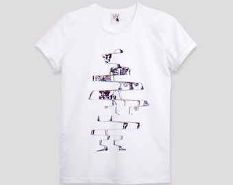 Camiseta Glitch Art Skeleton: Camiseta com estampa de caveira gótica