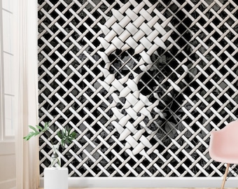 Wicker Skull Wallpaper Home Decor, 3D Effect Black And White Skull Art Traditional Wallpaper, Gothic Wall Mural Sugar Skull Print Wall Art