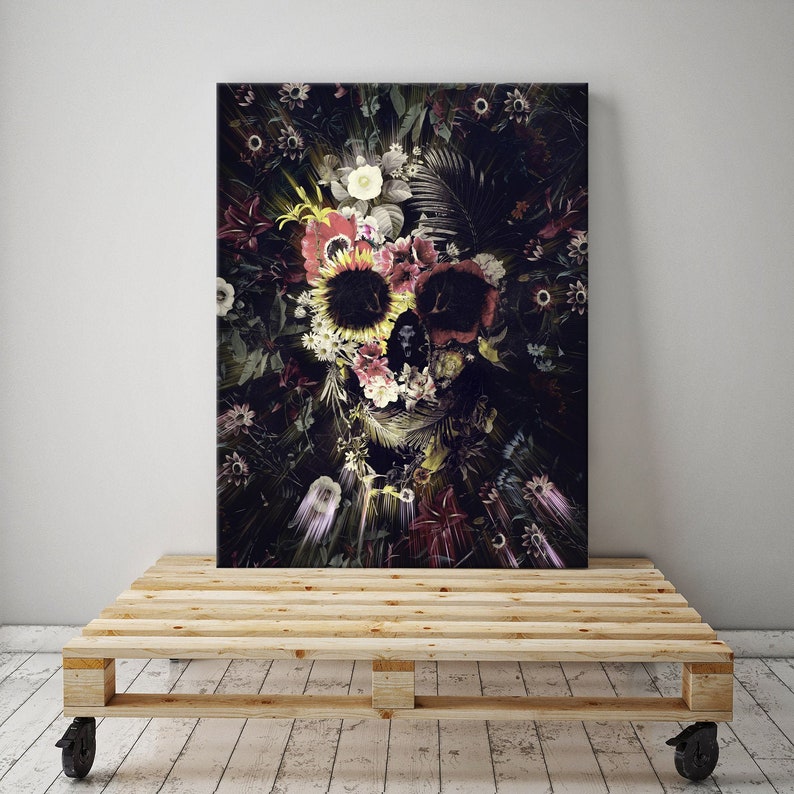 Garden Skull Canvas Print Flower Skull Canvas Art Print Boho Etsy