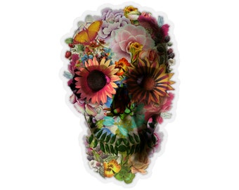Flower Skull Sticker, Boho Sugar Skull Art Sticker, Quality Skull Art Vinyl Sticker, Gothic Floral Skull Gift, Laptop Phone Kiss-Cut Sticker