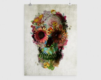 Floral Skull Art Print: Bohemian Sugar Skull Home Decor