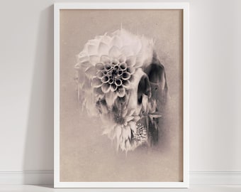 Floral Skull Art Print: Gothic Bohemian Wall Decor