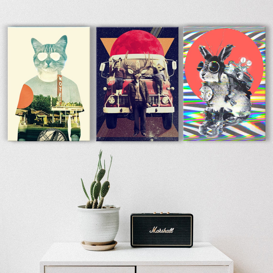 Animals Set of 3 Canvas Wall Art Funny Animals Canvas Wall Etsy
