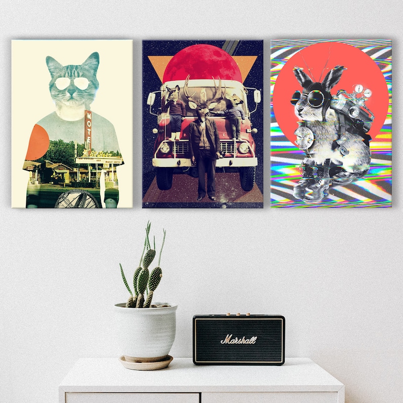 Animals Set of 3 Canvas Wall Art Funny Animals Canvas Wall Etsy