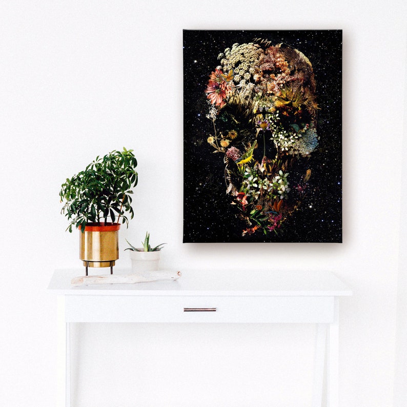 Flower Skull Canvas Print Floral Skull Canvas Art Print Home Etsy