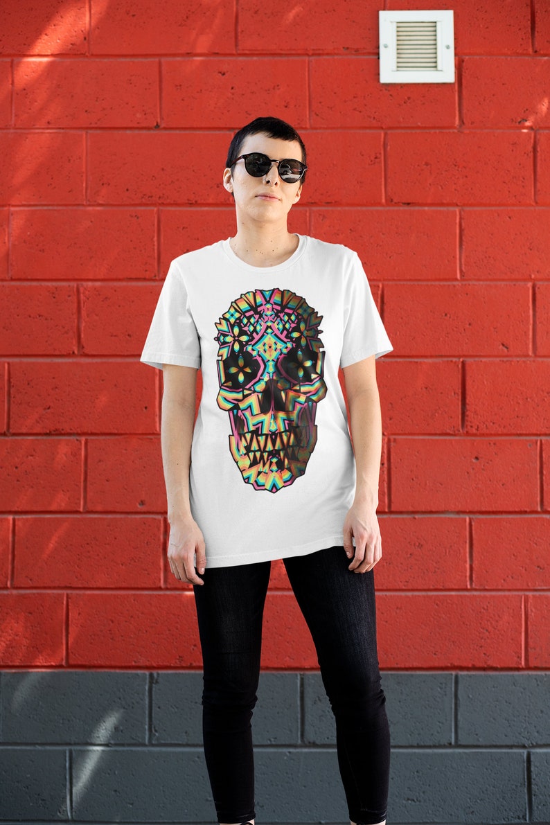 Abstract Skull Men's T-shirt, Printed Skull Art Tshirt, Original Sugar Skull Mens Shirt, Mens Graphic Tee, Bella Canvas Cool Skull Art Print image 3