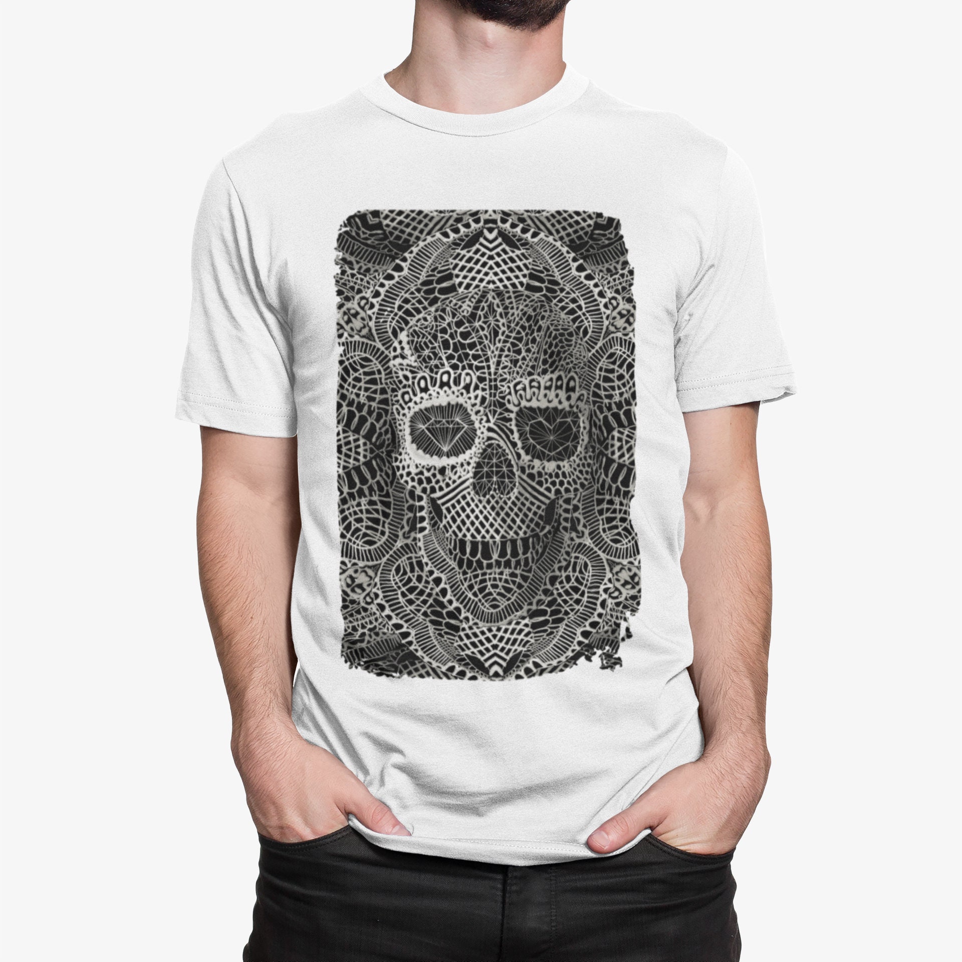 Lace Skull Black and White Illustration 
