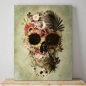 Garden Skull Canvas Print, Floral Skull Wall Art, Flower Skull Art Home Decor Gift, Sugar Skull Canvas Art, Skull Illustration By Ali Gulec