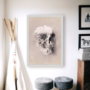 Verfallsschädel Poster, Zuckerschädel Kunstdruck, Blumenschädel Poster Wandkunst Geschenk, helle Töne Blumenschädel Kunst Wohnkultur, Zeichnung von Ali Gulec