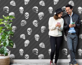 Gothic Skull Wallpaper Home Decor, Black And White Skull Art Print Traditional Wallpaper, Abstract Sugar Skull Modern Wallpaper Wall Decor