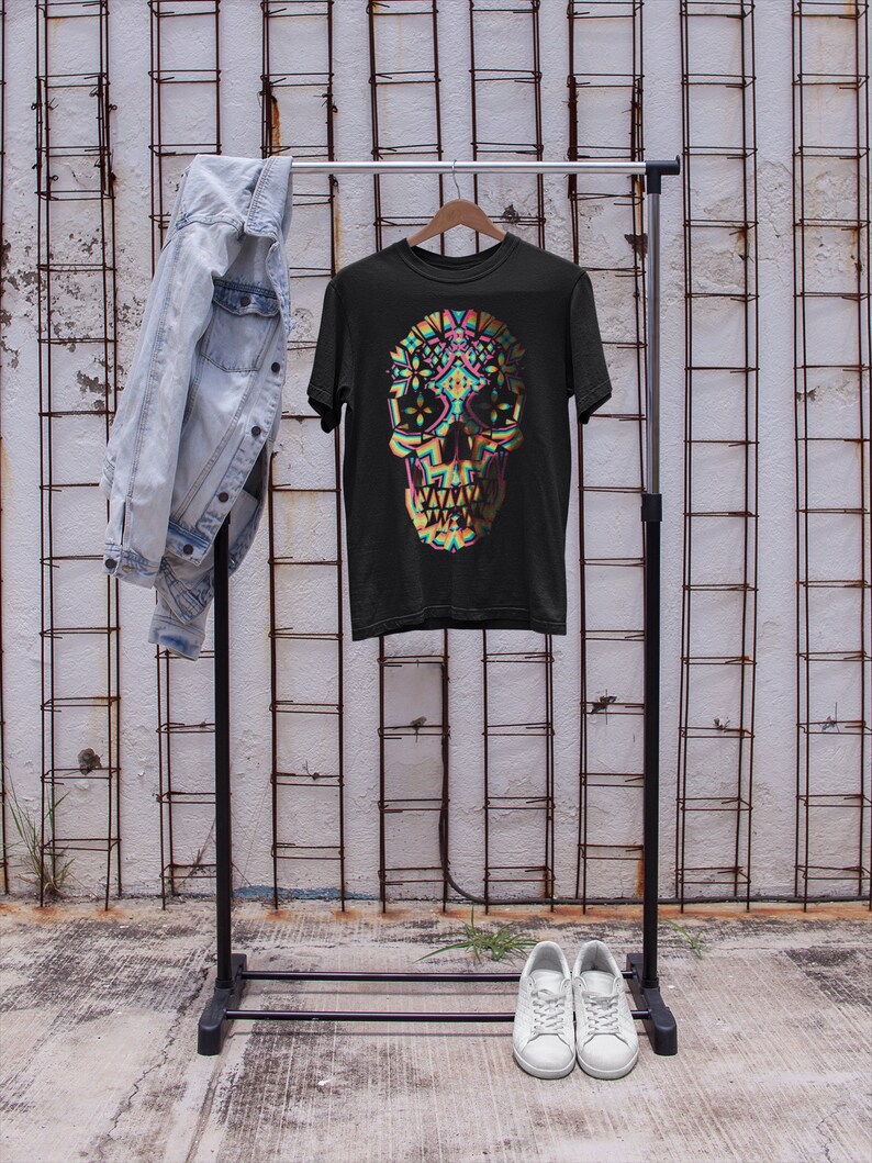 Abstract Skull Men's T-shirt, Printed Skull Art Tshirt, Original Sugar Skull Mens Shirt, Mens Graphic Tee, Bella Canvas Cool Skull Art Print image 1