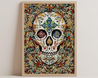 Floral Skull Art Print: Vintage Botanical Macabre Decor