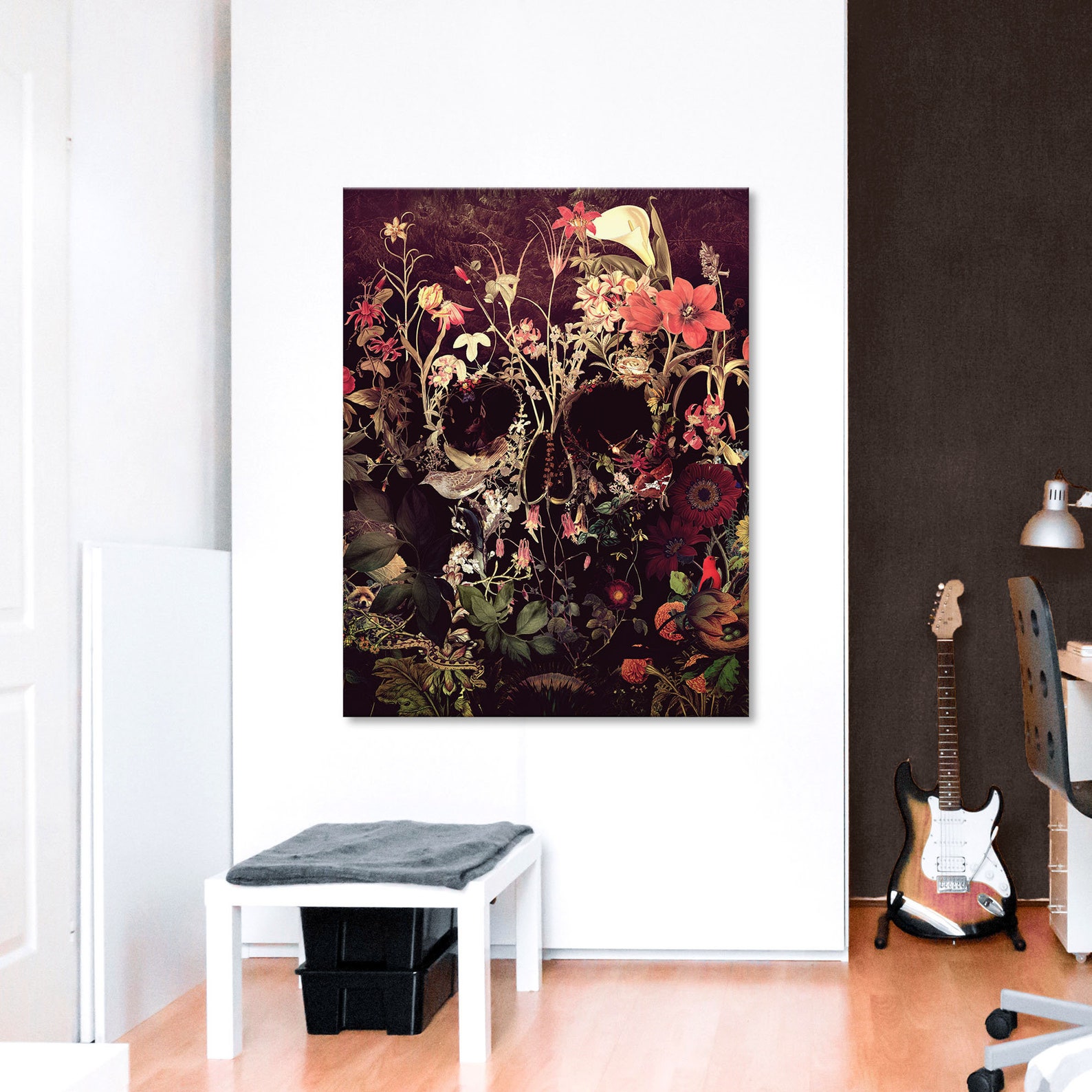Bloom Skull Canvas Print Flower Skull Canvas Art Print Sugar Etsy
