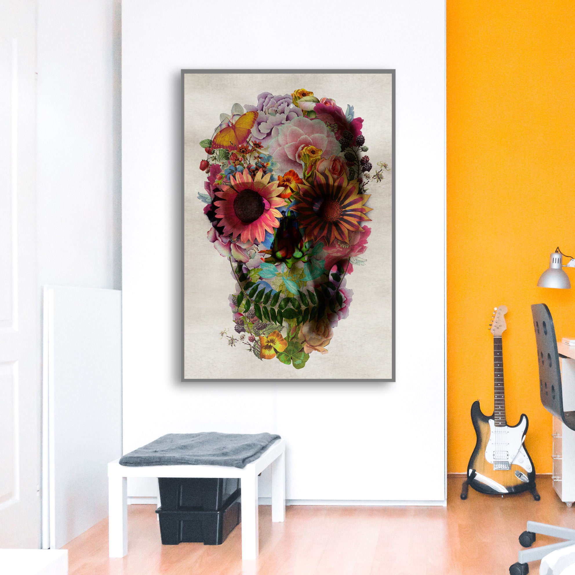 Floral Skull Art Print Sugar Skull Instant Download Printable | Etsy