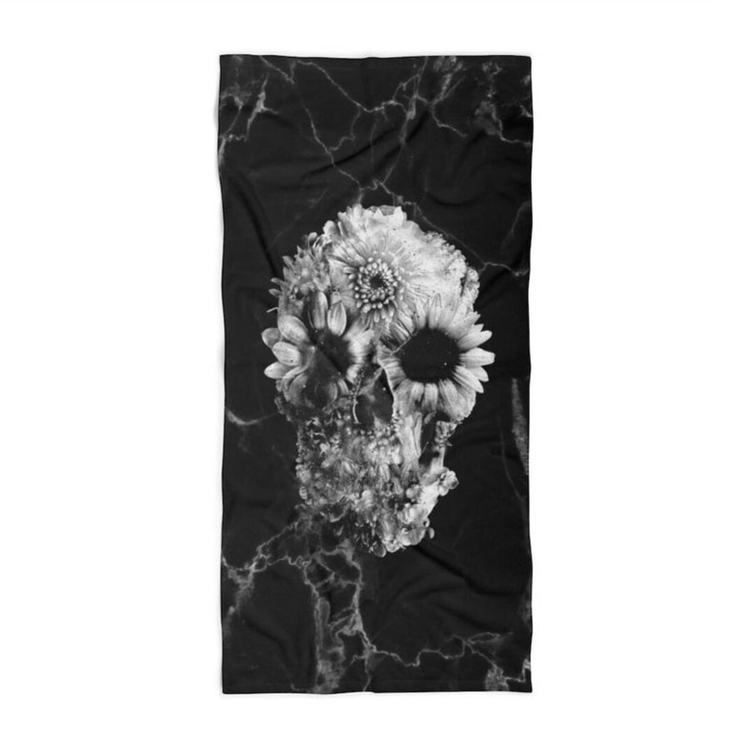 Skull Beach Towel, Sugar Skull Print Soft Beach Towel, Gothic Skull