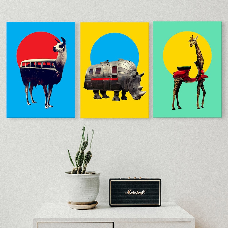 Set of 3 Animal Canvas Print Funny Animal Art Canvas Set Etsy